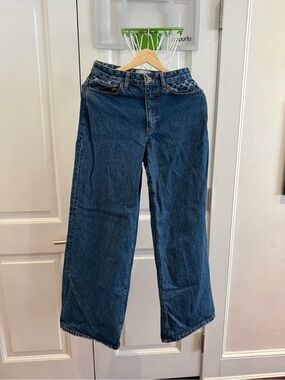 Coach Wide Leg Dark Blue Jeans with Embroidered Waist